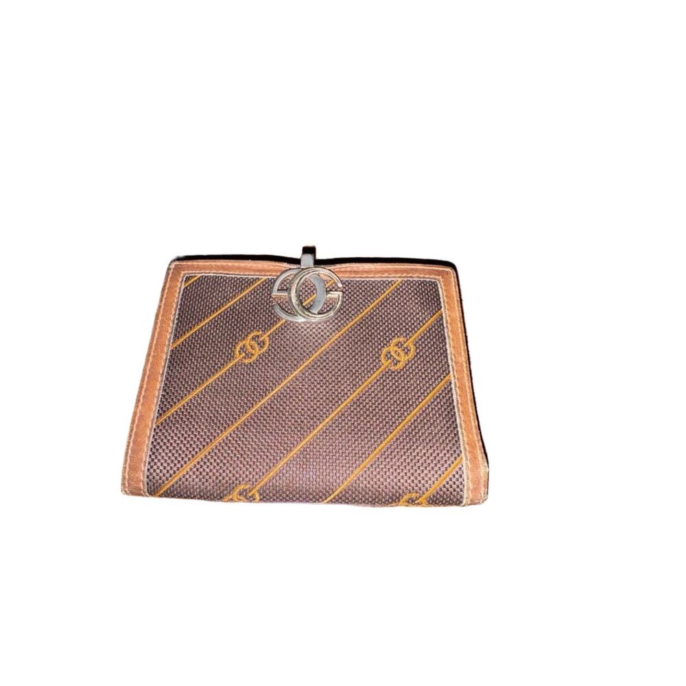 Gucci Diagonal Striped Canvas Leather Trim Bifold Wallet 70’s Early 80’s - Picture 3 of 11
